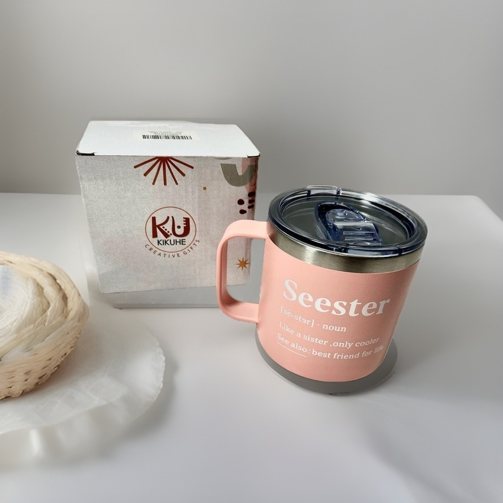 Pink Kikuhe Seester Mug Brand New Travel Coffee With Lid Sister Gift